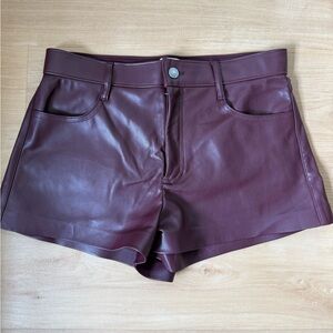 NWOT Abercrombie & Fitch High Rise Vegan Burgundy Leather Micro Shorts
